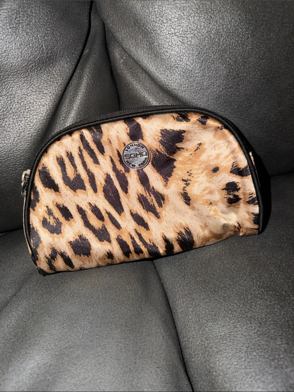 Soho Leopard Print Cosmetic Bag in Tan and Black